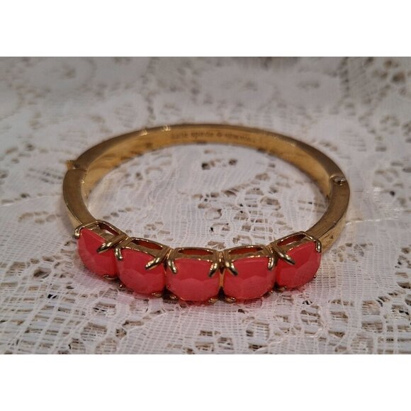 EUC Kate Spade New York "Squared Away" Gold Plated Bangle Bracelet w/ Gemstones - Picture 1 of 8